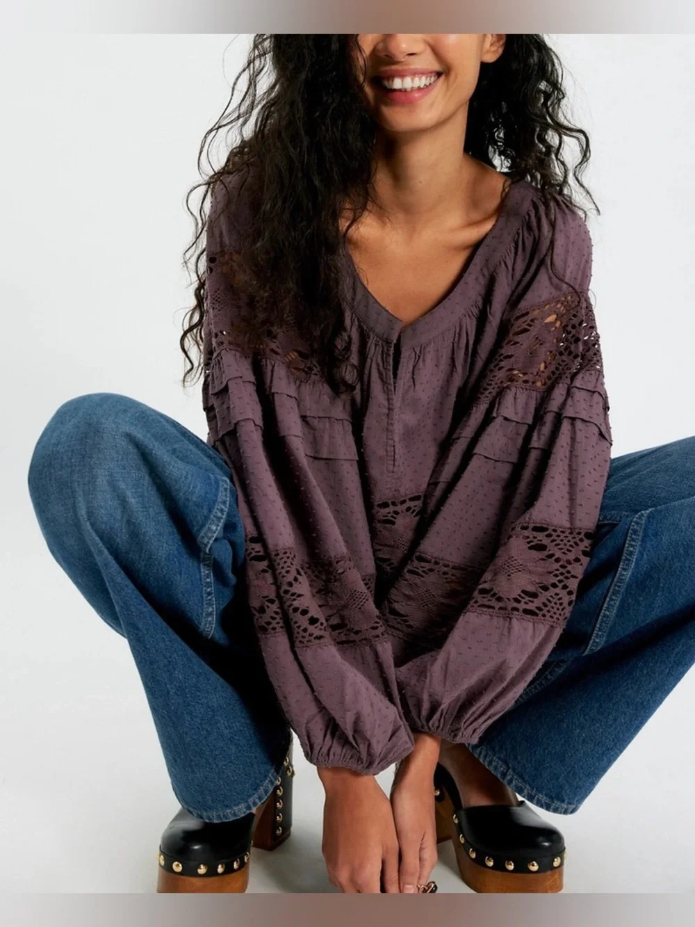 NWT Free People Elsie Blouse - rural ground brown - small